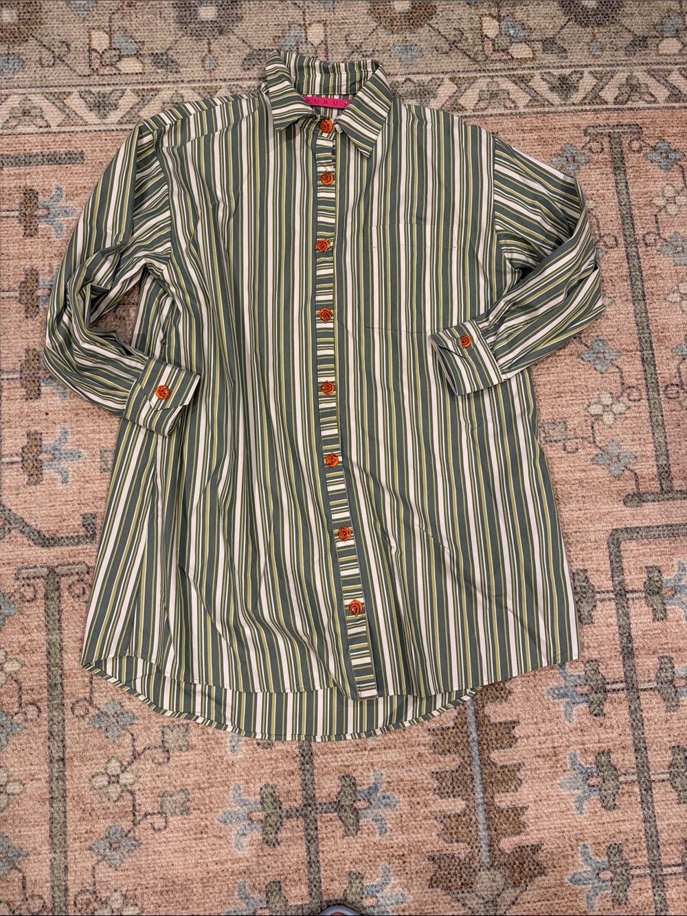 Buru Striped Green Button-Down Shirt Dress | NWOT